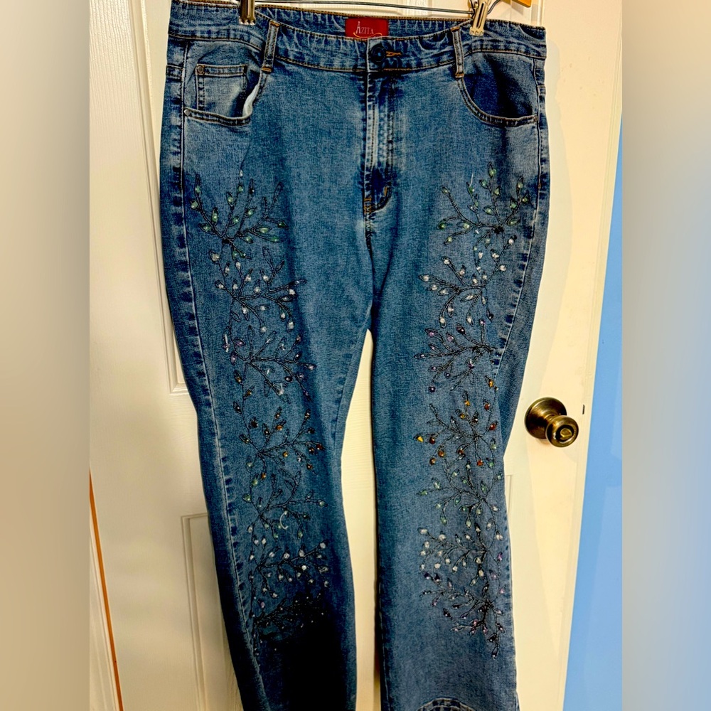 Vintage gemstone beaded jeans 14 16 AZITA boot cut tree stunning rare